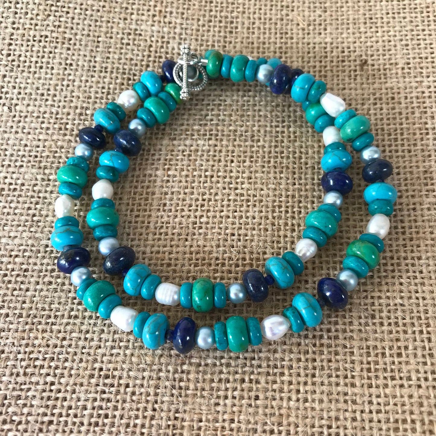 Womens Turquoise and Freshwater Pearl Necklace