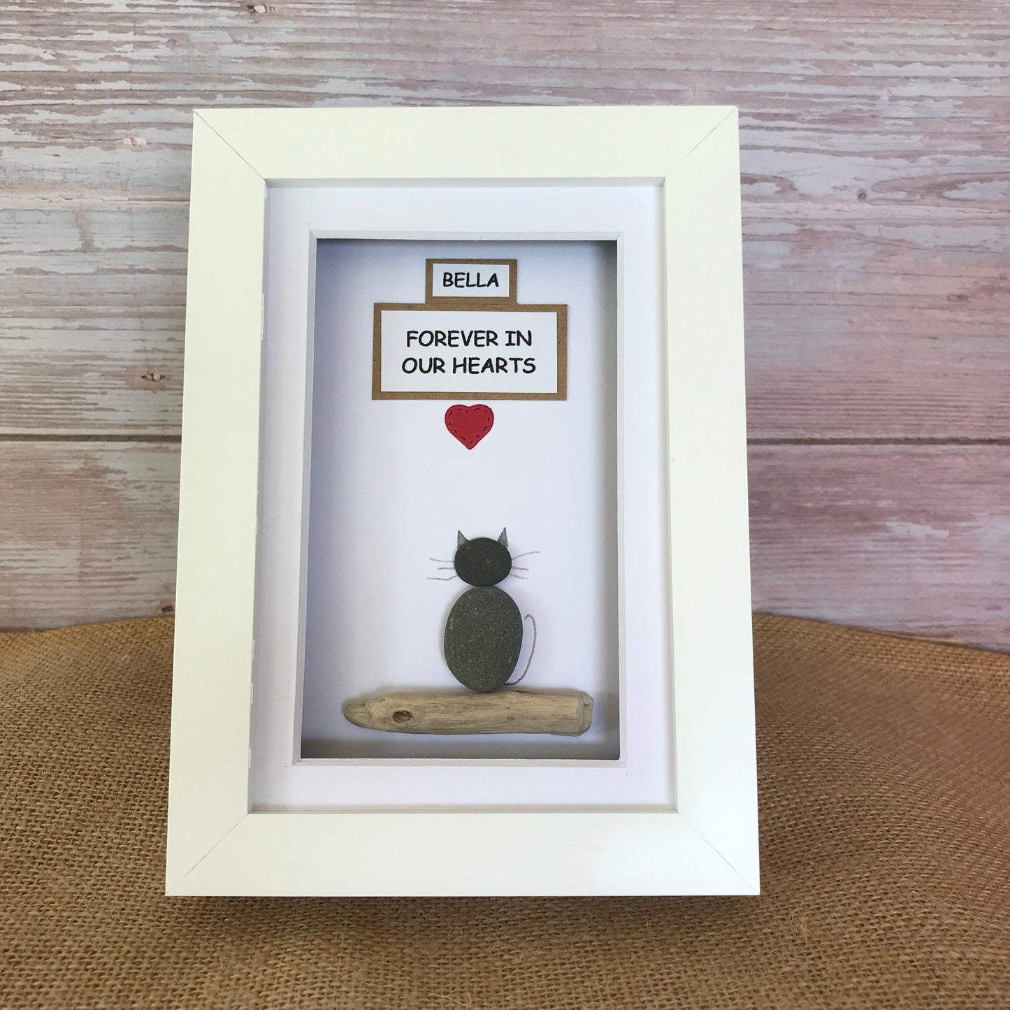 Handmade Cat Memorial Pebble Art Picture