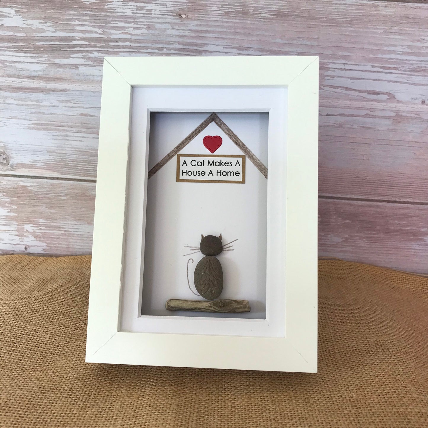 Handmade Cat Pebble Art Picture - Makes a House a Home