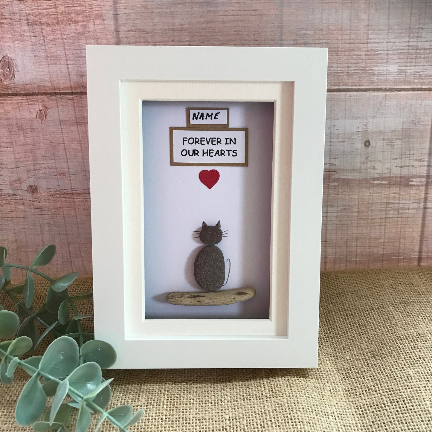 Handmade Cat Memorial Pebble Art Picture