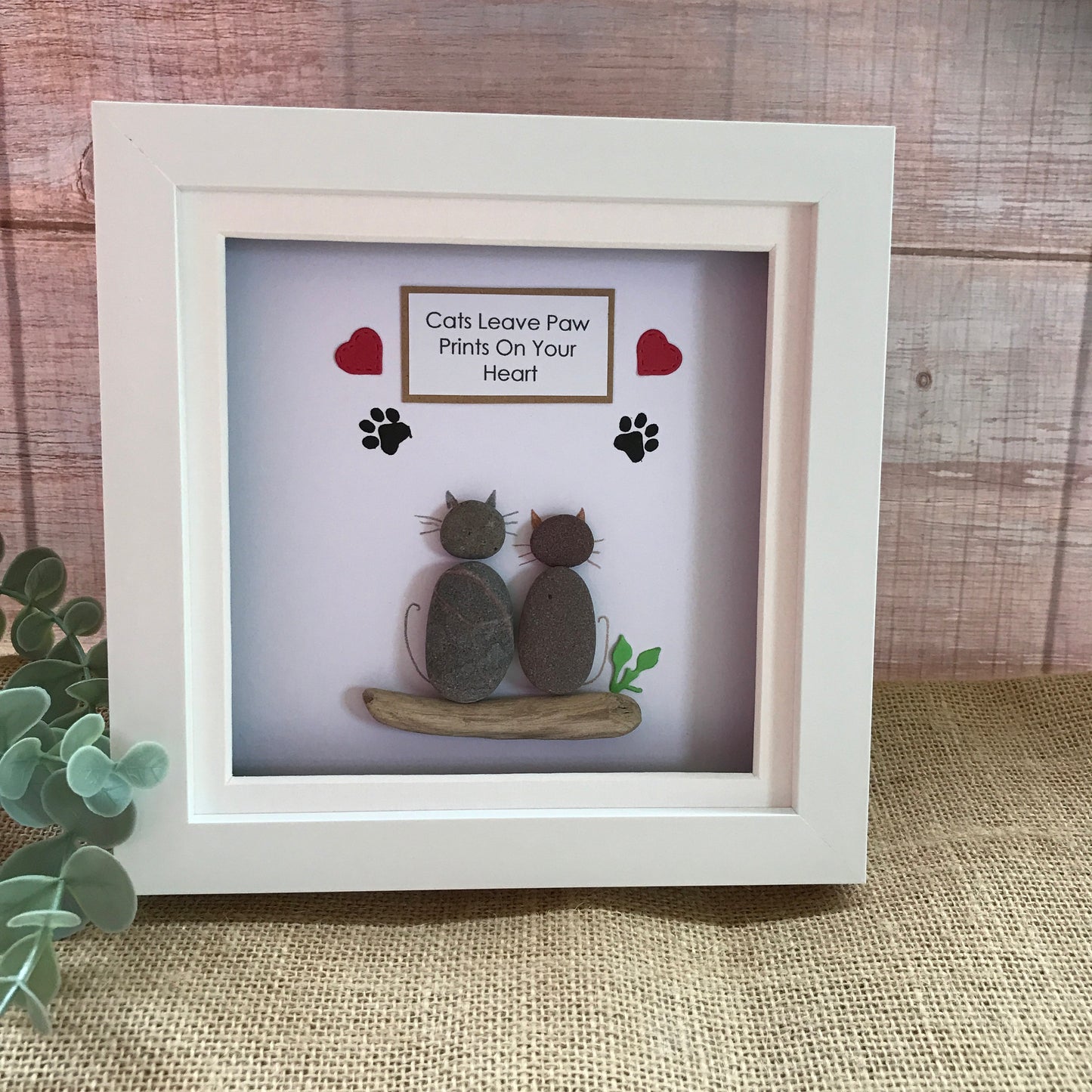 Handmade Cats Pebble Art Picture