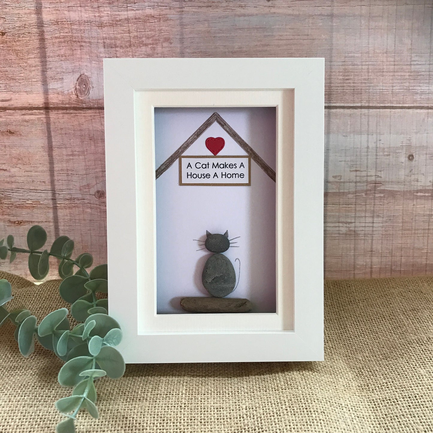 Handmade Cat Pebble Art Picture - Makes a House a Home