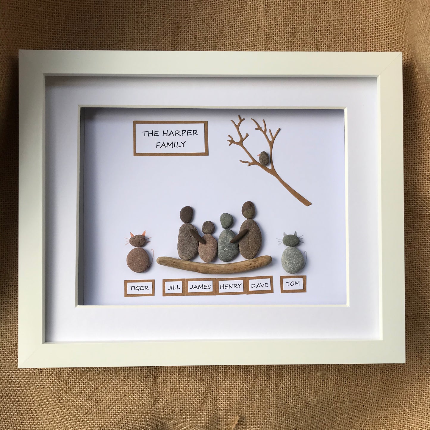 Large Personalised Family Pebble Art Picture