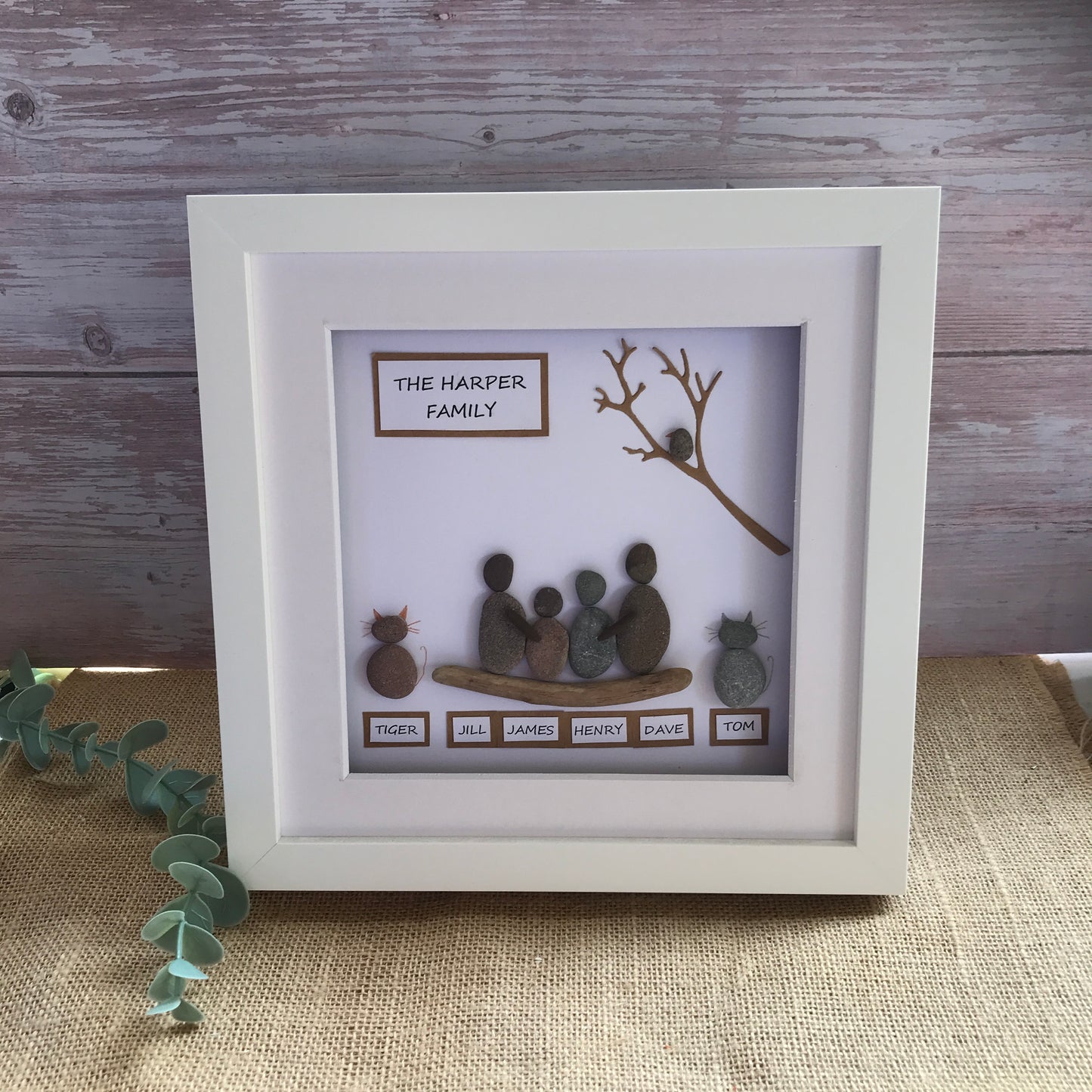 Handmade Family Personalised Pebble Art Picture