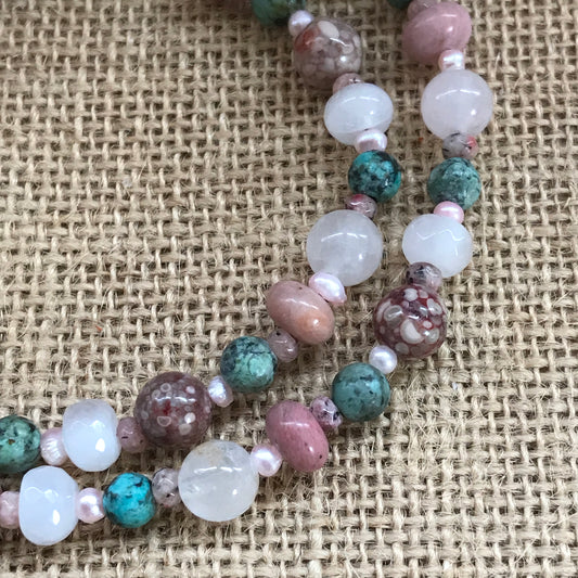Rose Quartz and African Turquoise Necklace