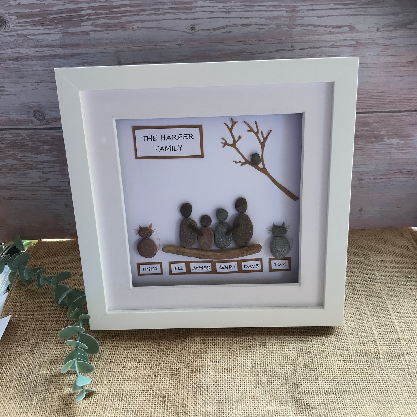 Handmade Family Personalised Pebble Art Picture