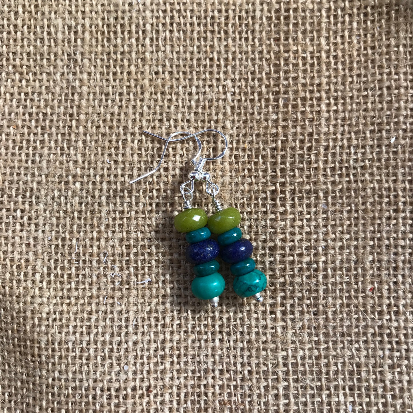 Turquoise, Lapis lazuli and Jade Earrings