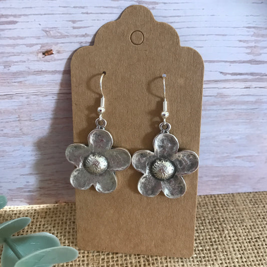 Large silver flower earrings