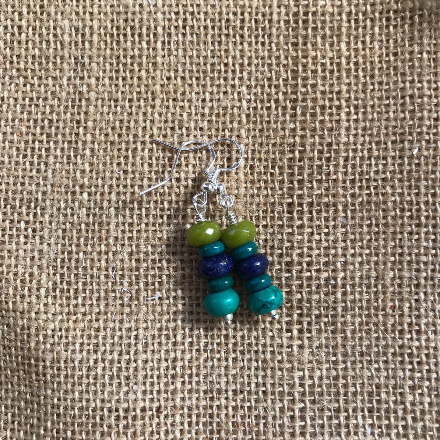 Turquoise, Lapis lazuli and Jade Earrings