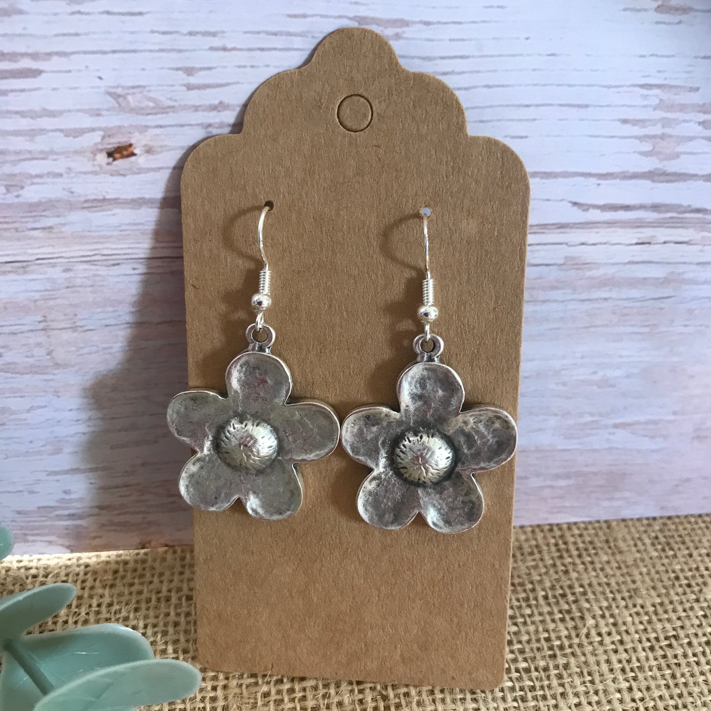 Large Silver Flower Earrings