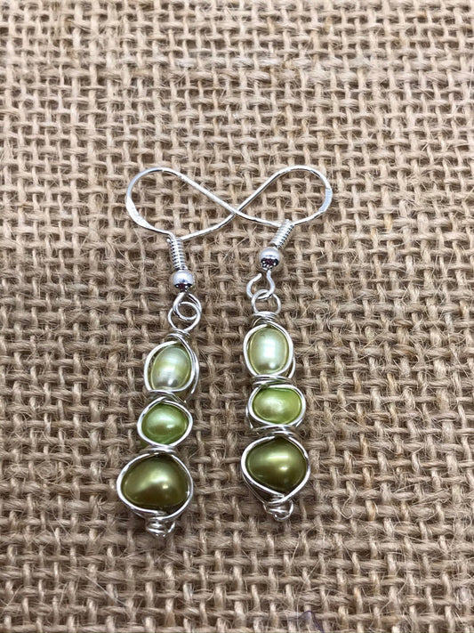 Freshwater Pearl Wire Wrapped Earrings Handmade