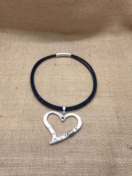 Handmade Cork Necklace with Heart Pendant Vegan