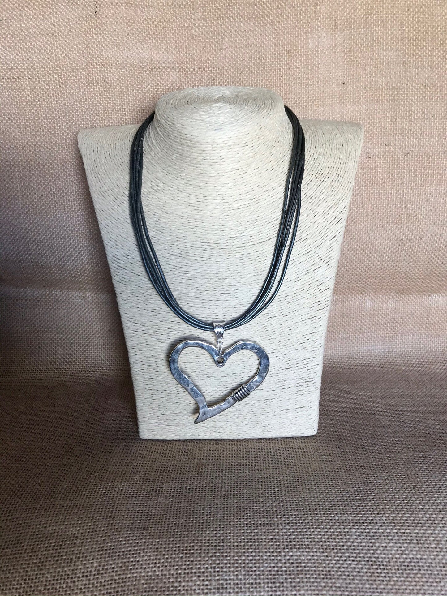 Womens Leather Heart Pendant Necklace