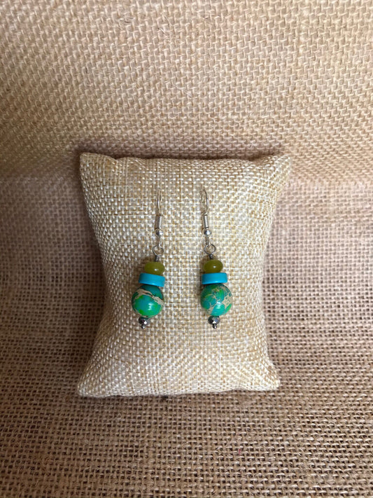 Jasper Turquoise and Jade Earrings, Green Beautiful Handmade Sterling Silver Custom Available Present Gift