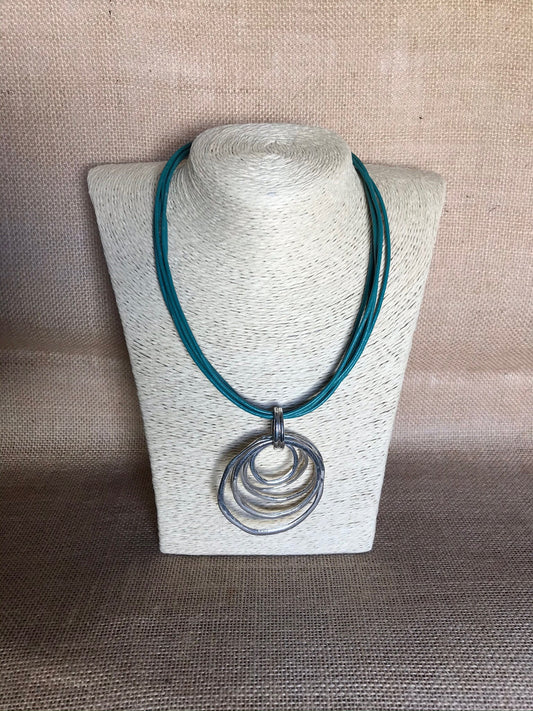 Womens Leather Circle Pendant Necklace