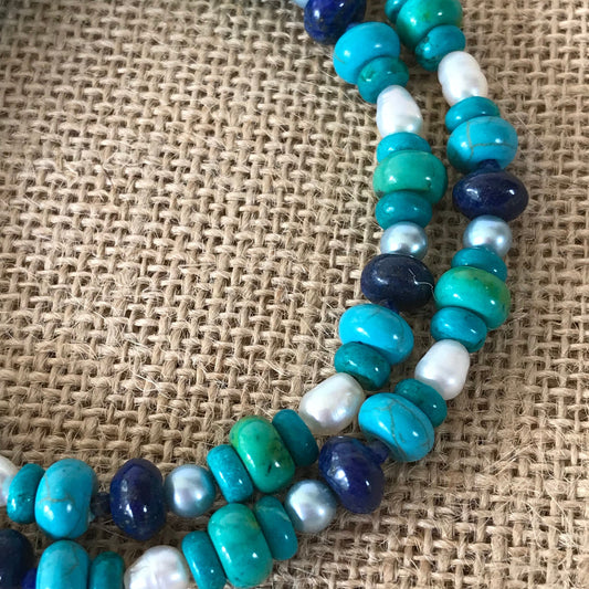 Womens Turquoise and Freshwater Pearl Necklace