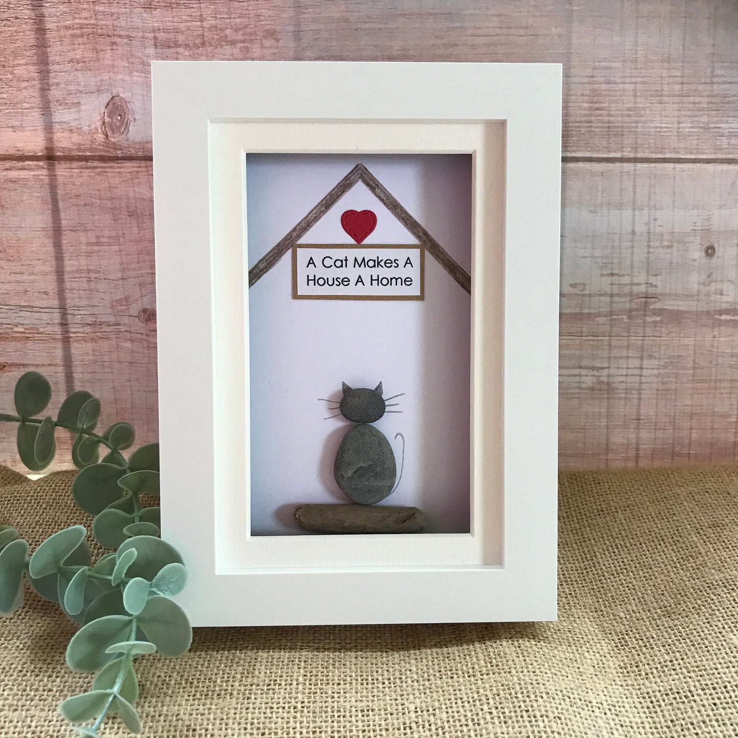 Handmade Cat Pebble Art Picture - Makes a House a Home