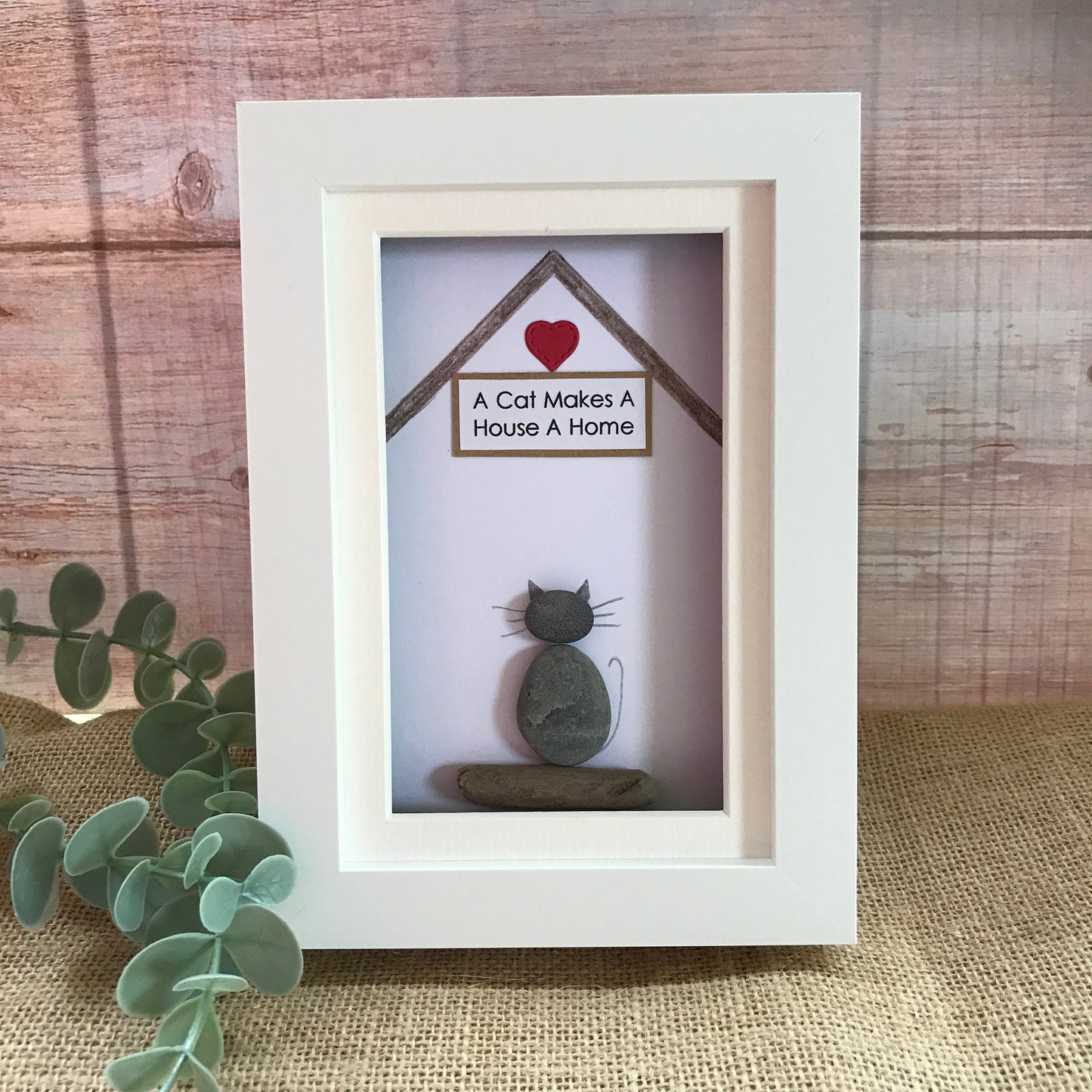 Handmade Cat Pebble Art Picture - Makes a House a Home