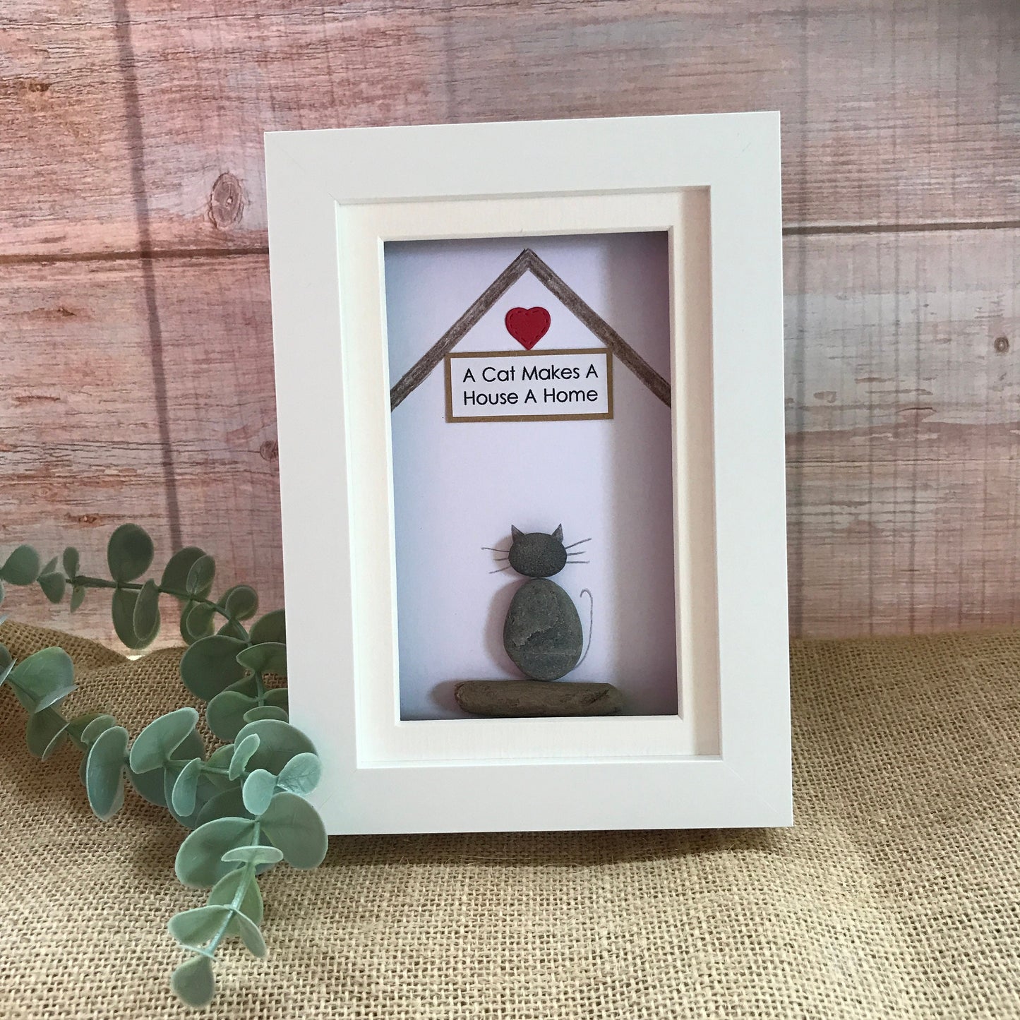 Handmade Cat Pebble Art Picture - Makes a House a Home