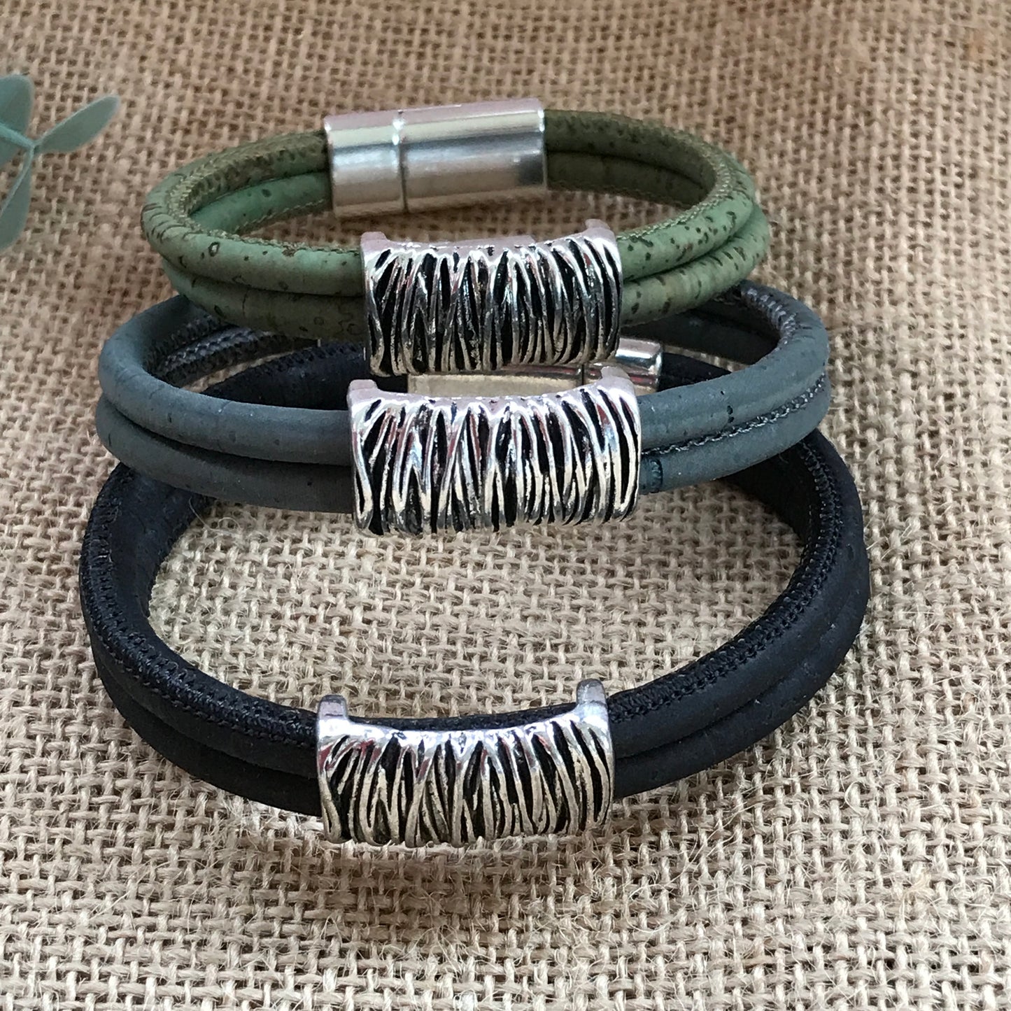 Mens Handmade Bracelet - Womens Custom Bracelet - Unisex Vegan Bracelet -  Cork Bracelet -  Magnetic Bracelet - Unisex Custom Bracelet